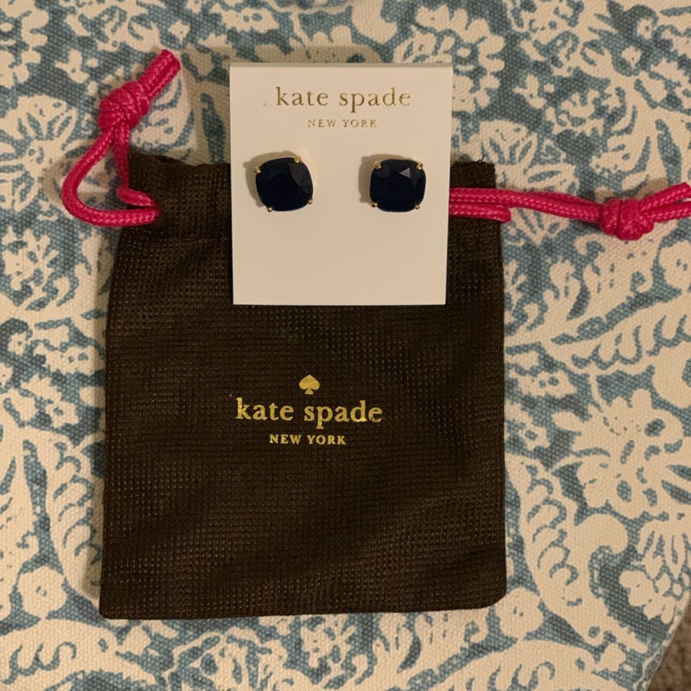 CUTE Kate Spade Navy Blue Square Stud Earrings EUC
